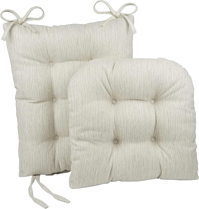 Klear Vu The Gripper Non-Slip Rocking Chair Cushion Set with Thick Padding, Includes Seat Pad & Back Pillow with Ties for Indoor Living Room Rocker, 17x17 Inches, 2 Piece Set, Ivory