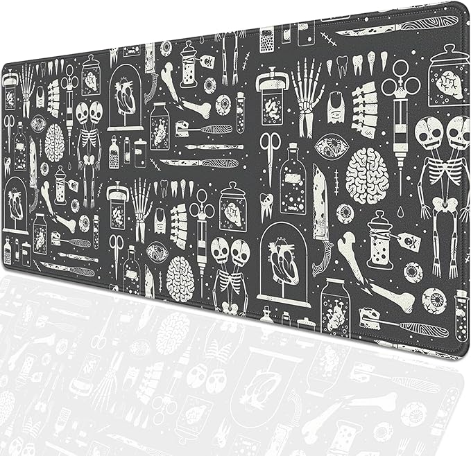 Human Skeleton Medical Mouse Pad,Large X Ray Mousepad Desk Pad with Stitched Edges,Non-Slip Waterproof Rubber Base Mouse Mat for Office Computer Keyboard Laptop Home 27.5x11.8 in