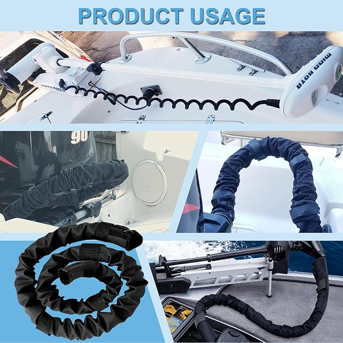 48inch Black Trolling Motor Cable Sleeve, Heavy-Duty Polyester 2" Diameter Marine wire cover, Cable Sleeve for outboard motor sleeve & trolling motor cover
