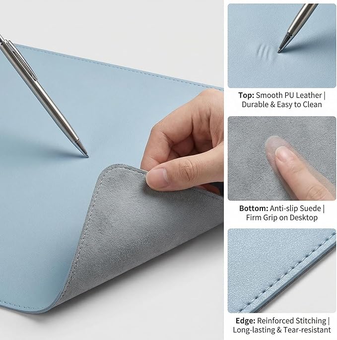 Leather Desk Pad Protector,Non-Slip Mouse Pad,Laptop Desk Pad,Office Mouse Mat,Waterproof Leather Desk Blotter,Desk Writing Pad for Office and Home (Blue,19.7''x25.22'')