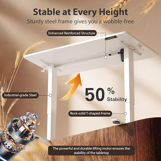 Cubiker Standing Desk, 55x24 Inches Sit Stand Home Office Desk, Electric Stand up Desk, Adjustable Desk with Splice Board, White Frame/White Top