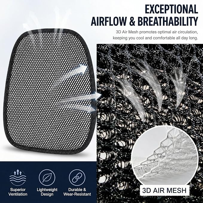 Summer Cool 3D Air Mesh Breathable Vented Car Seat Cushion Pad,Universal Auto Back Cooling Ventilated Seat Cover for Car SUV Truck Van Pickup for Driving Seat(Black, 1 Pack Back Cushion)