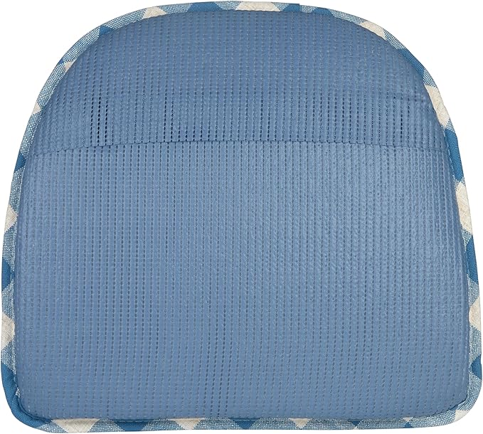 Klear Vu The Gripper Non-Slip Linen Check Dining Kitchen Chair Pads, 16" x 15", Set of 6, Liza Check Blue