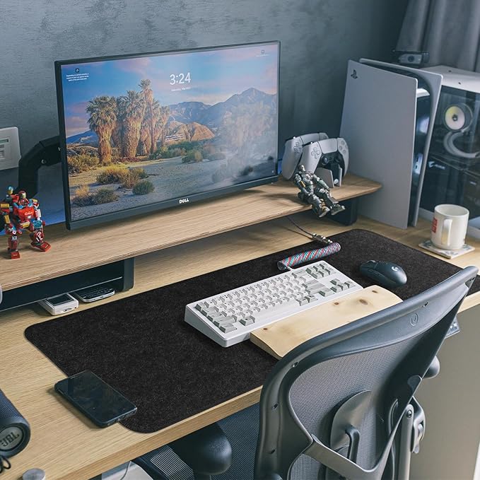 Large Felt Desk Protective Pad, 100X40cm/40''X16''Non-Slip Felt Desk Mat Extended Gaming Mouse Pad Large Desk Pad Protector for Keyboard, Computer, Mouse, Laptop (Dark Grey)