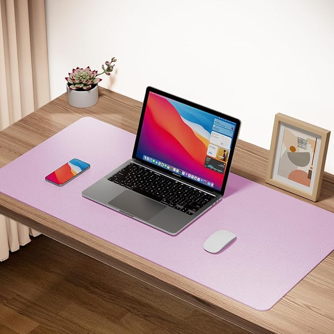 Boutilon Leather Desk Pad Protector,Non-Slip Mouse Pad,Laptop Desk Pad,Office Mouse Mat,Waterproof Leather Desk Blotter,Desk Writing Pad for Office and Home (S-Baby Pink,24"x 14")