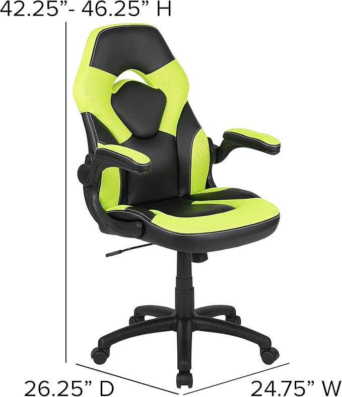 EMMA + OLIVER Black/Green Gaming Desk Bundle - Cup & Headphone Holders/Mouse Pad Top