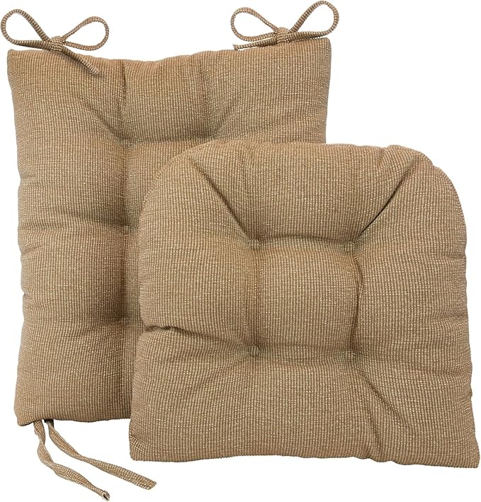 Klear Vu The Gripper Non-Slip Rocking Chair Cushion Set with Thick Padding, Includes Seat Pad & Back Pillow with Ties for Indoor Living Room Rocker, 17x17 Inches, 2 Piece Set, Tan