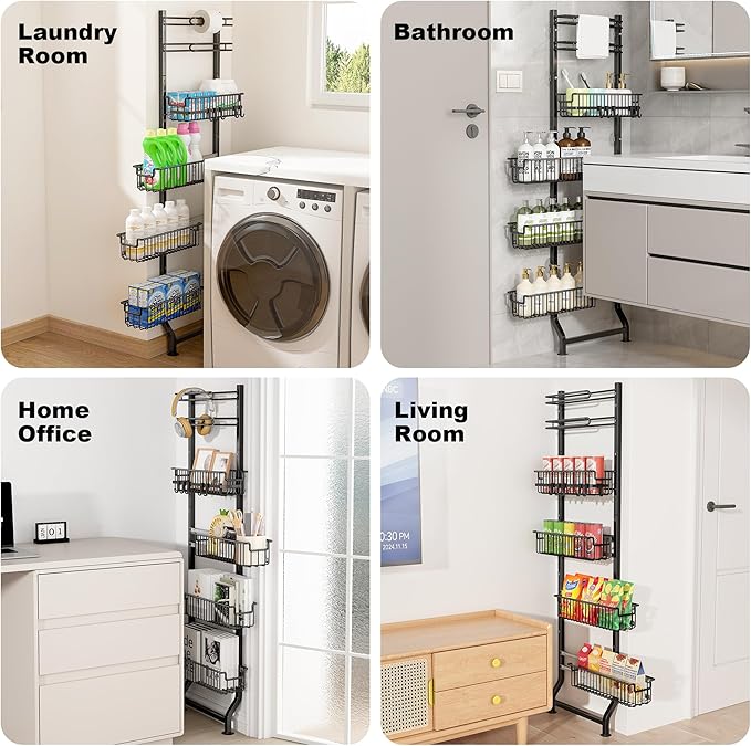 BUKFEN 6-Tier Slim Corner Shelf, Spice Rack Next to Fridge Slim, Narrow Storage Cabinet Organizer for Kitchen, Bathroom, Laundry Room