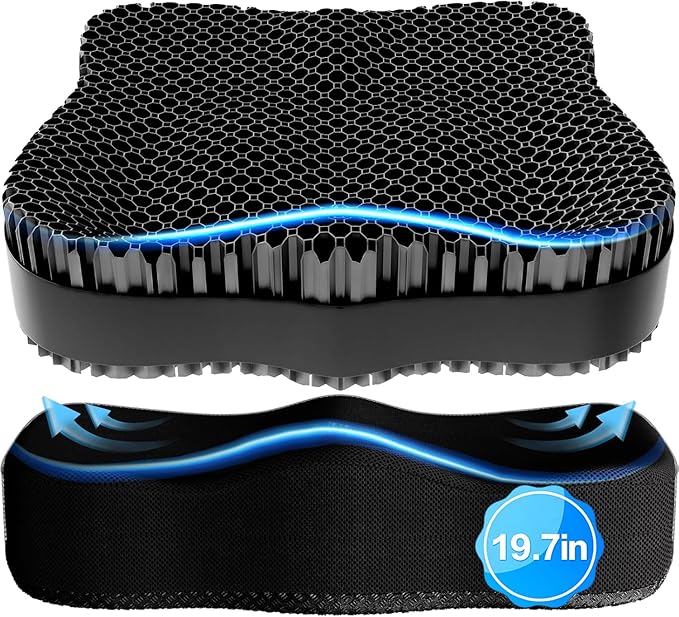 Enlarged Gel Seat Cushion 19in Super Large Thick, Gel Cushion Seat for Pressure Relief for Long Siiting, Coccyx Sciatica Pain Relief, Egg Cushion Chair Pads for Wheelchair Car Office Chair