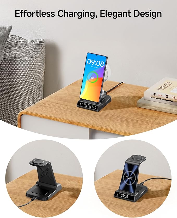 Wireless Charger for Samsung S26 Ultra/S26+, Wireless Charging Station for Galaxy S25 Ultra/S25+/S25/Z Flip7/Z Fold/S24/S23/S22, for Galaxy Watch 8/8 Classic/7/Ultra/6/5, Galaxy Buds4 Pro (No Adapter)
