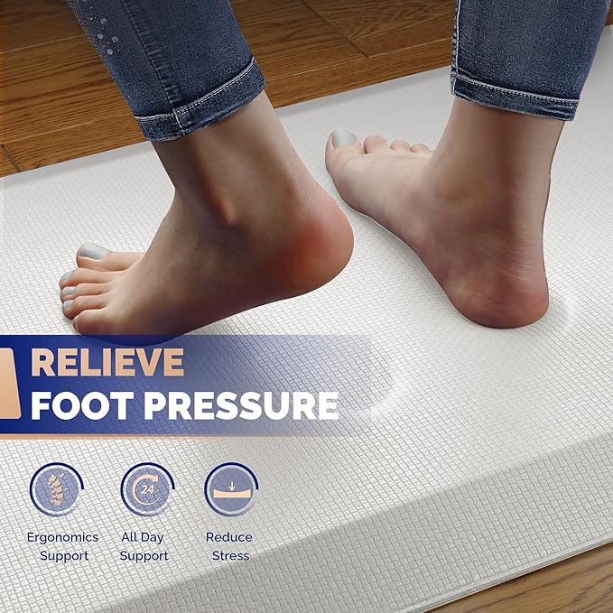 FEATOL Anti Fatigue Mats for Standing, 9/10 Extra Thick Ergonomic Standing Desk Mat, Comfort Memory Foam Standing Mat at Home,Office All Day (20" x 48", White, 1PC)