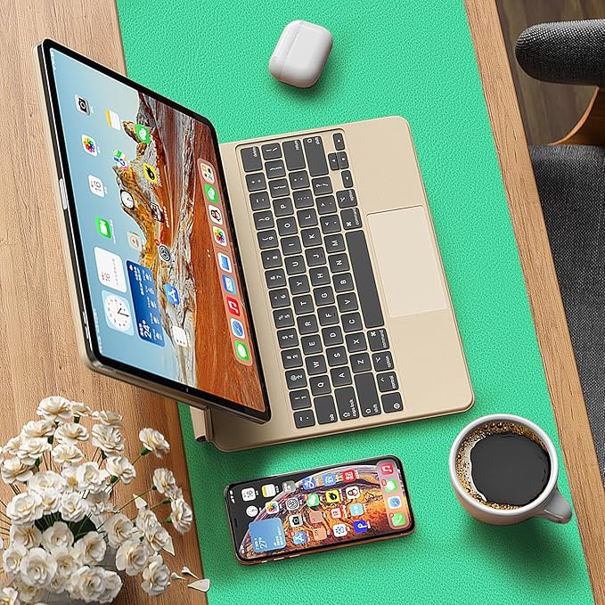 Leather Desk pad Protector, Office Mat, Large Mouse Mat, Non-Slip PU Leather Blotter, Laptop Desk Pad,Waterproof Laptop Computer Desk Keyboard Mat for Office/Work/Home/Decor (Green, 37 * 18in)