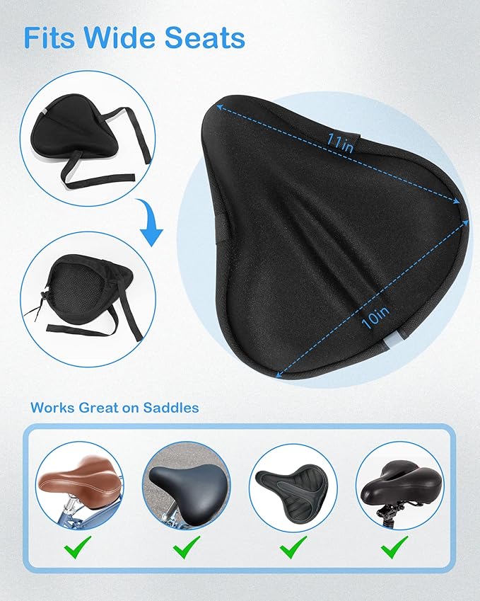 CUNCUI Bike Seat Cushion, Gel Seats Cover, Bicycle Covers, Bike Seat Cushion for Women Men Comfort Compatible, Suitable for Outdoor and Indoor (11x10 inch)