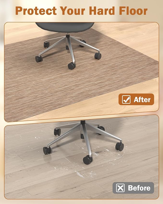 Blvornl Office Chair Mat for Hardwood Floor, 35.4"*47.2" Desk Computer Chair Mat for Hard Wood, Large Anti-Slip Hard Floor Protector Rolling Chair Mat, PVC Mat Desk Rug for Office and Home Red Brown