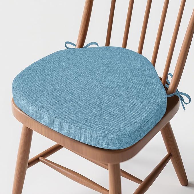 Windsor Chair Cushions for Dining Chairs 1 Pack Non Slip Kitchen Seat Cushion with Ties and Washable Covers Indoor Comfortable Seat Pad with Thick Foam 16.5" x 15.5" x 2" Light Blue
