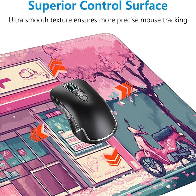 Japanese Anime Mouse Pad Pink Cherry Tokyo Street Aesthetic Large Gaming Mouse Mat with Stitched Edges,Non-Slip Waterproof Rubber Base Mous Mat Office Computer Keyboard Laptop Home 31.5x11.8 Inch