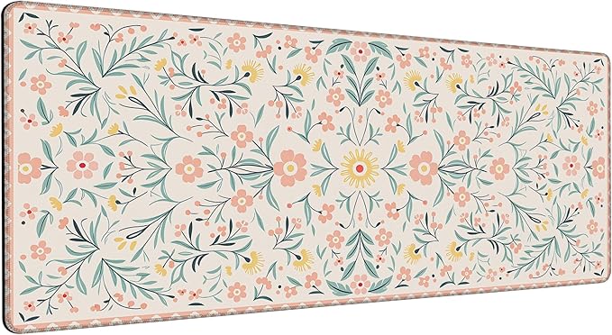Large Gaming Mouse Pad Pink Floral Desk Mat,Non-Slip Rubber Base Stitched Edges,Extended Mousepad for PC,Laptop,Office,Home Decor(31.5 x 11.8 Inch)