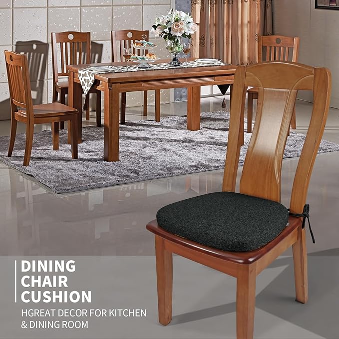 SINOSSO 6 Pack Memory Foam Chair Cushions for Dining Chairs, Friendly Woven Fabric 16" U-Shape Comfortable Kitchen Chair Pads, Removable Slip Resistant Seat Cushions (Set of 6, Black)