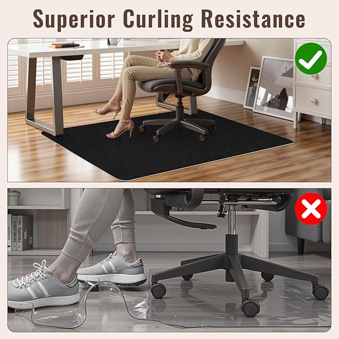 Sycoodeal Office Chair Mat for Hardwood Floor,Slip Resistant Floor Mat for Office Computer Gaming Chair,Heavy Duty Floor Protector for Rolling Chairs,Easy to Clean,Black(48"x60")