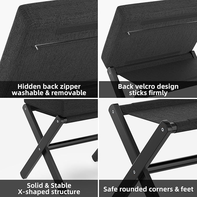 BAMBOOHOMIE Foldable Foot Stool Ottoman, Small Padded Foot Rest with Bamboo X-Legs, Portable Folding Leg Rest for Living Room Bedroom Office, Soft Foam Cushion Step Stool for Couch & Armchair (Black)