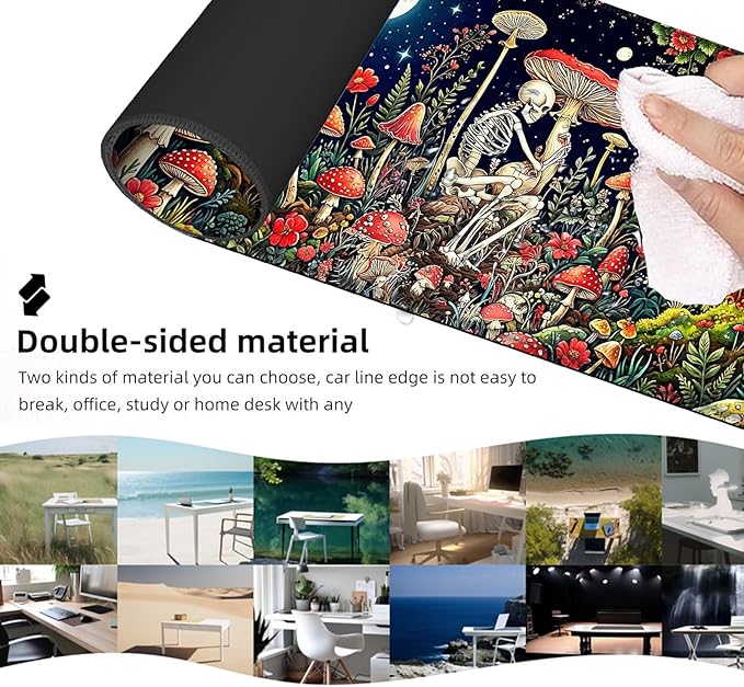 Ergonomic Mouse Pad Set with Wrist Support for Keyboard and Wrist Rest for Mouse, Memory Foam Comfort, Non-Slip Large Desk Mat for Home Office Pain Relief,Mushroom Skull Men Moon