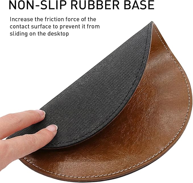Round Faux Leather Mouse Pad, 7.8 Inch Small Compact PU Leather Circular Desk Mat, Waterproof Non-Slip Smooth Mousepad for Office Laptop, Home Work & Travel (Brown)