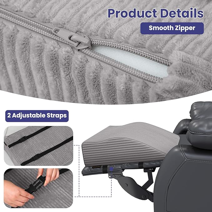 idee-home Recliner Leg Rest Cushion, Recliner Footrest Extender Pillow with Removable Corduroy Cover, Multi Purpose Ergonomic Foot Pillow Back & Lumbar Support Cushion for Bed Sofa Couch, Grey