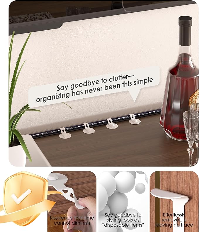 Cable Management Under Desk, Adjustable Self-Adhesive Silicone Cable Ties Cord Organizer, Reusable Heavy-Duty Cord Holder Under Table for Office, Home, School (10Pcs-White)