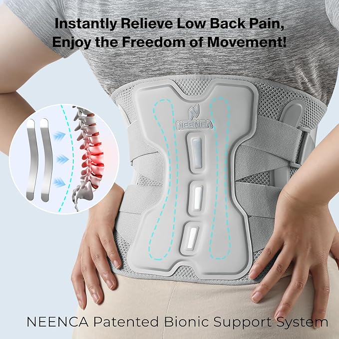 NEENCA Back Brace for Lower Back Pain Relief with Bionic Support System, Adjustable Lumbar Support Belt for Men & Women with Lumbar Pad, Soft Breathable Mesh for Herniated Disc, Sciatica, Scoliosis...