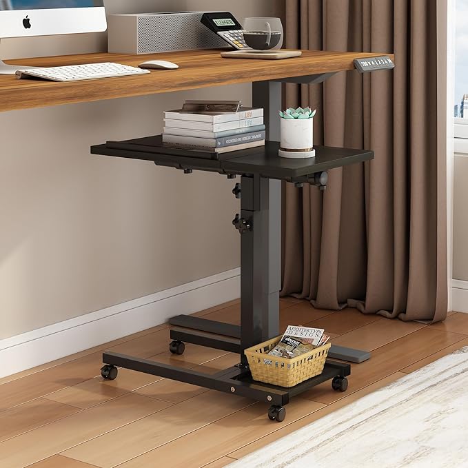LINGMI Mobile Height Adjustable Laptop Desk with Mouse Pad, Portable Laptop Desk Rolling Tiltable Table with Small Side Table for Couch,Rolling Computer Stand