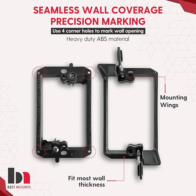 1 Pack Wall Plate Cable Pass Through with Bracket - In Wall Cable Management Kit - Recessed Cable Wall Plate Pair with Single Gang Low Voltage Mounting Bracket - Decorator Cover for Low Voltage Cables