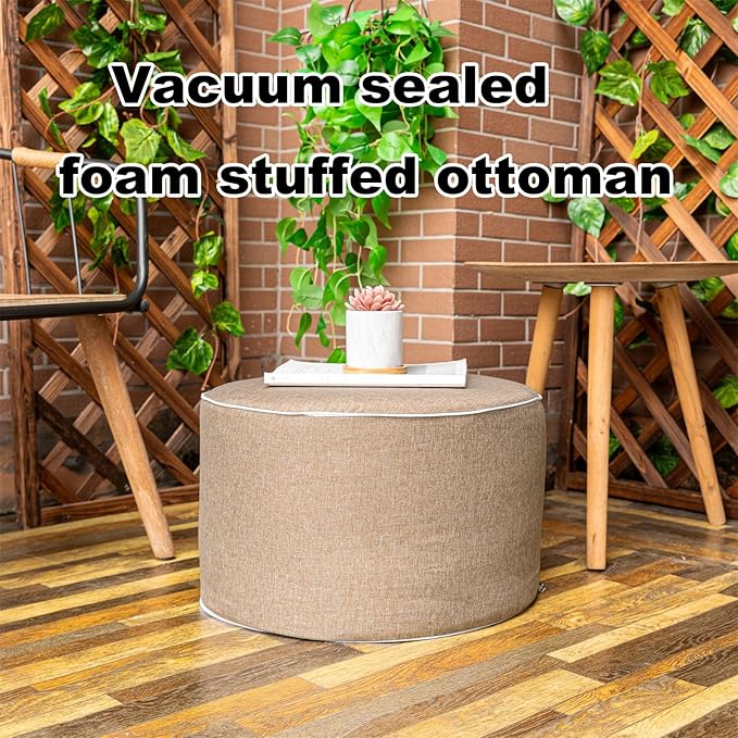 Outdoor Ottoman Outdoor Ottomans for Patio 20x12 Inches Modern Lightweight Foam Stuffed Pouf Outdoor Footstool Footrest Foot Stool Waterproof (Coffee)