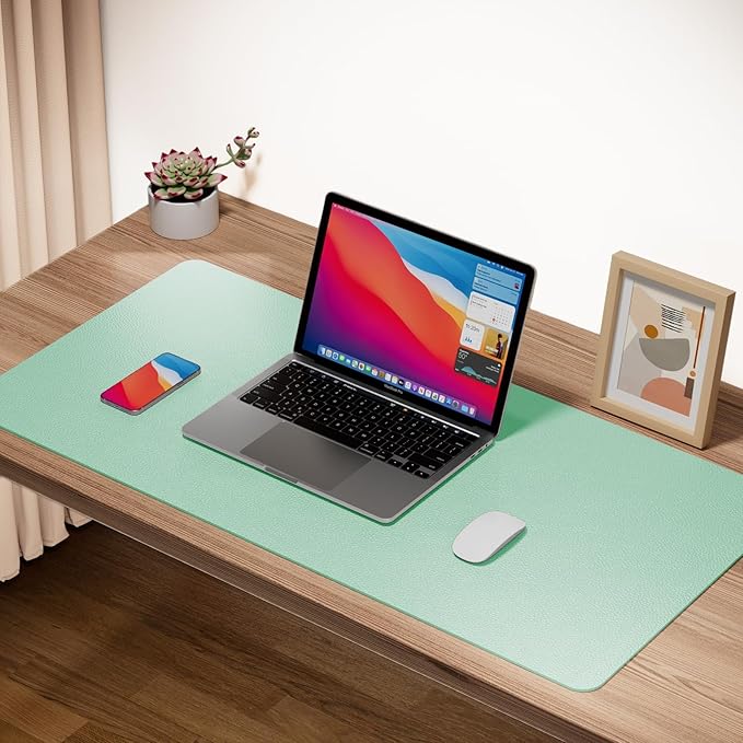 Boutilon Leather Desk Pad Protector,Non-Slip Mouse Pad,Laptop Desk Pad,Office Mouse Mat,Waterproof Leather Desk Blotter,Desk Writing Pad for Office and Home (XL-Green,35.4"x 15.7")
