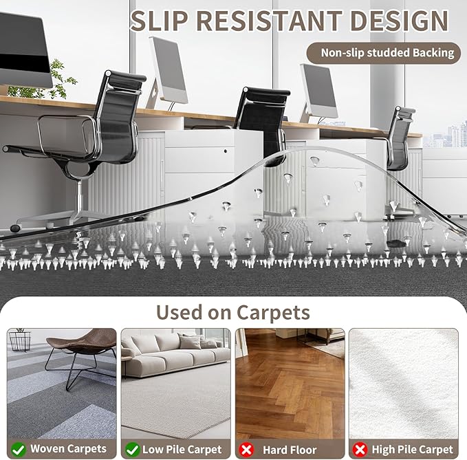 Office Chair Mat for Low Pile Carpeted Floors with Lip, 36" x 48" Plastic Floor mat for Desk Chair on Carpet,Easy Glide Carpet Protector Mat for Computer Chairs,Rolling Chairs,Home,Office Non-Slip