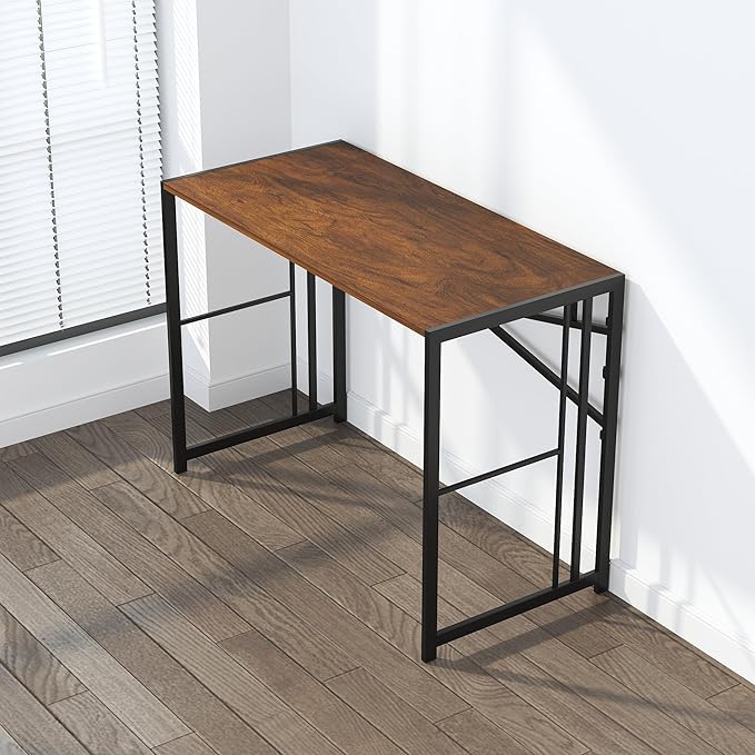 Lutown-Teen 35 inch Folding Small Desk, Writing Gaming Computer Camping Desk for Small Spaces, No Assembly Required Home Office Table, Mahogany