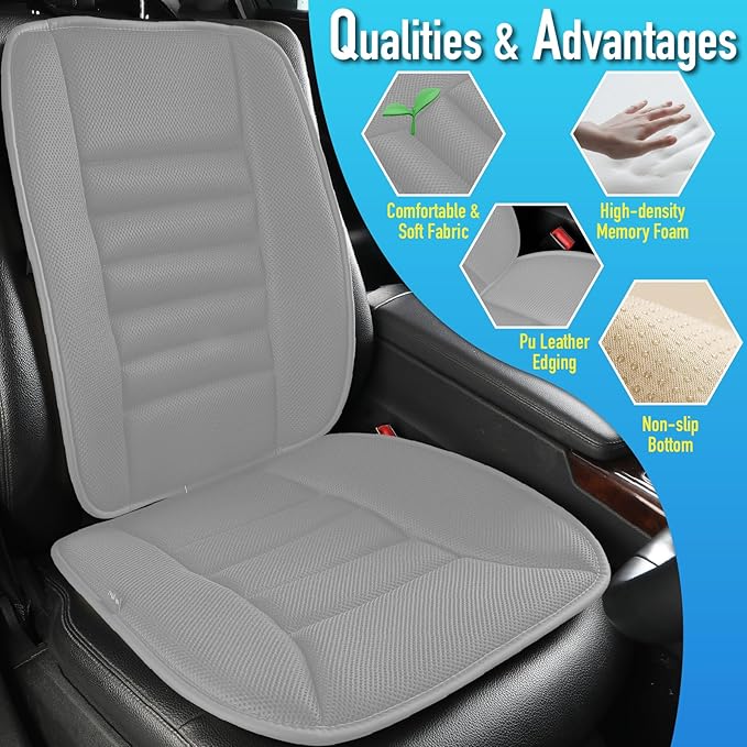 Lofty Aim Car Seat Cushion with Back Support Pillow, Comfy Lumbar Support & Seat Cushion, Memory Foam Driving Pillow for Back-Sciatica Pain Relief, Auto Pad Suitable for Car, Truck, SUV - 4D Mesh Grey