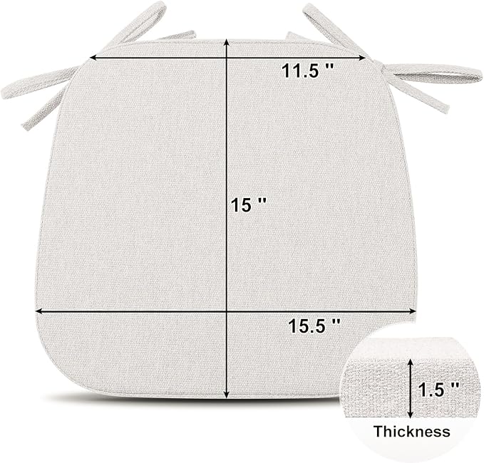 Shinnwa Kitchen Chair Cushions, Non Slip Dining Room Seat Cushions with Ties, 15 x 15.5 inches, Off White