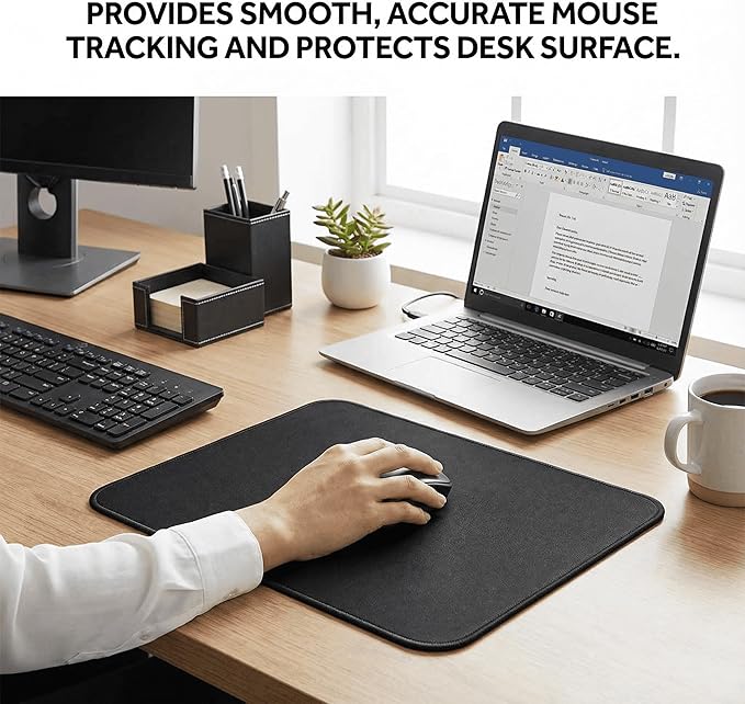 Mouse Pad | Premium PU Leather Surface with Stitched Edges | Anti-Slip Rubber Base, Easy to Clean | for Home Office, Computer Work, Writing & Daily Use (3, 11.81" L x 9.84" W(30cmL x 25cmW))