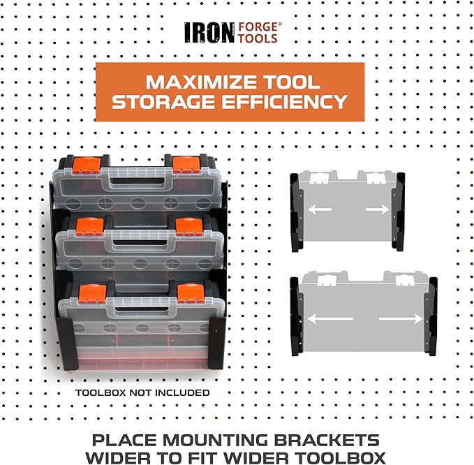 Iron Forge Tools Small Parts Organizer Box Bracket Kit for Work Van Storage - Fits 3 Small 1.75-3 in. depth Tool Box Organizer, Wall Mount Shelving