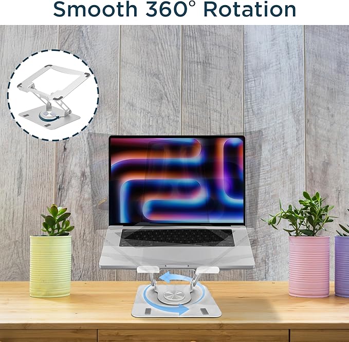 Uncaged Ergonomics Swivel Laptop Stand for Desk, Adjustable Computer iPad Stand for Desk w/ 360 Rotation, Portable Laptop Holder for Home Office Ergonomic Supplies (Silver)