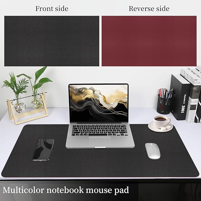 Bloss Black Leather Desk Mat Protector,Laptop Desk Pad,Desk Writing Pad,Leather Mouse Pad,Office Desks Mats,Desk mat for Keyboard and Mouse,Dual-Side Computer Mouse Pads for Office/Home.31.5"x 15.7"
