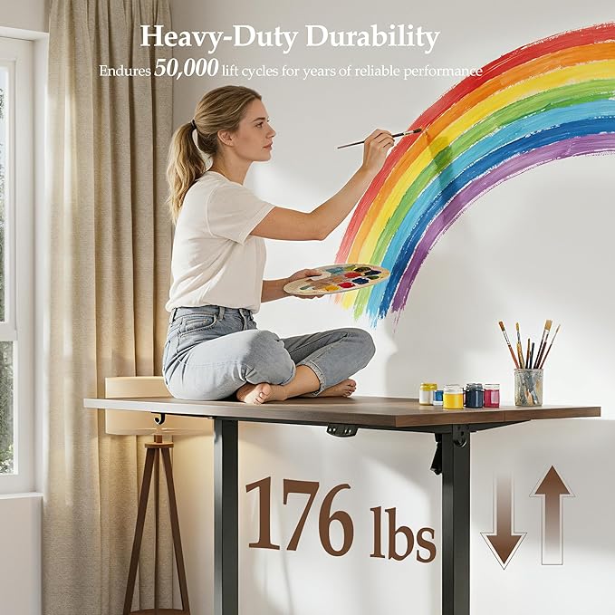 Klicelor 55 x 28 Electric Standing Desk, Sit Stand Up Home Office Desk, Height Adjustable Deep Cumputer Table with Memory Presets and Hooks, Two Pieces, Dark Walnut