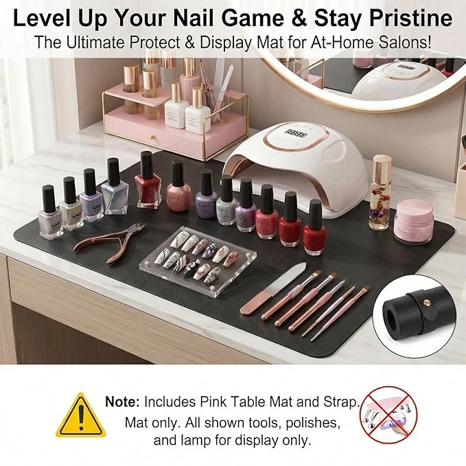 Nail Art Table Mat, (Mat Only) Foldable Hand Rest Manicure Pad, Soft Microfiber PU Leather Arm Rest Pad for Acrylic Nails, Nail Polish Mat for Nail Tech Salon Home, Black