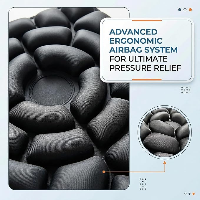 Inflatable Seat Cushion, Donut Cushion for Office Chair, Car & Wheelchair, Ergonomic Pressure Relief for Tailbone & Sciatica, Adjustable Firmness, Non-Slip Seat Pad for Long Sitting