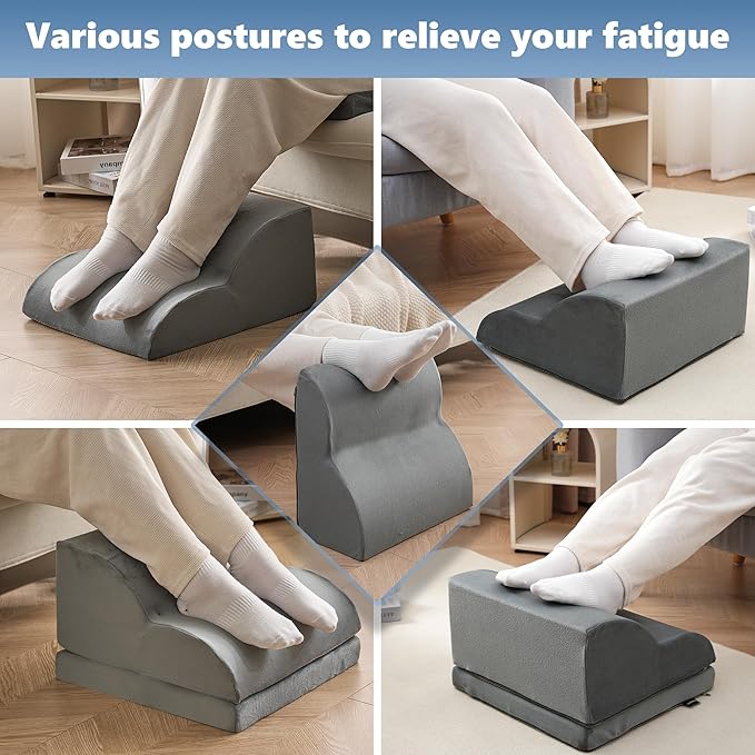 Foot Rest Under Desk for Office, Ergonomic Adjustable Footrest with Washable Cover, Soft Desk Foot Stool for Home Office, Work, Gaming, Long Sitting, Gray