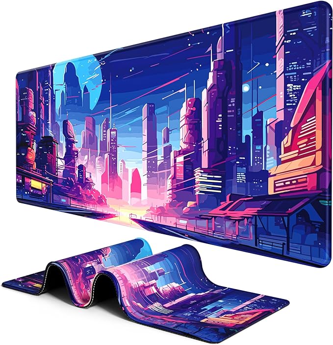 BOSOBO Large Mouse Pad, Desk Pad, XXL XL Extended Gaming Mouse Pad, Desk Mat for Office & Home, Long and HugeKeyboard Mat,Desktop Full Cover 31.5 x 11.8 Inches, Anime Tokyo Cyberpunk