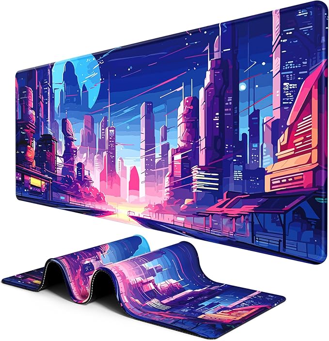 BOSOBO Large Mouse Pad, Desk Pad, XXL XL Extended Gaming Mouse Pad, Desk Mat for Office & Home, Long Keyboard Mat, Huge Mouse Pad, Desktop Full Cover 35.5 x 15.7 Inches, Anime Tokyo Cyberpunk
