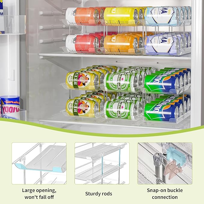 Can Organizer for Pantry Soda Can Organizer Automatic Rolling Food Pantry Storage Rack Can Dispenser for Fridge Holds 72 Cans, Fits 5.8-Inch Soda and Can, Set of 18
