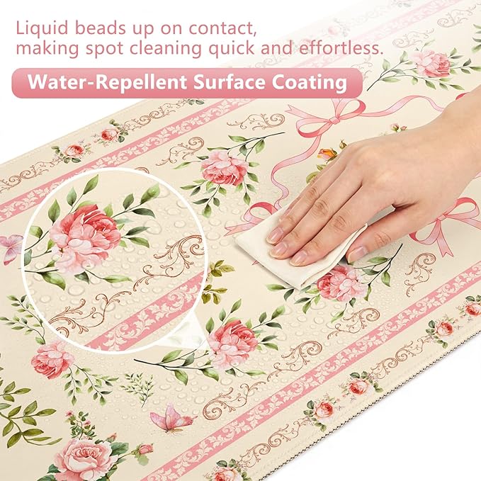 Beige Floral Boho Mouse Pad Large 35.4×15.7 Aesthetic Girly Desk Mat for Women Girls,Non-Slip Water-Resistant Pad for Home Office Gaming