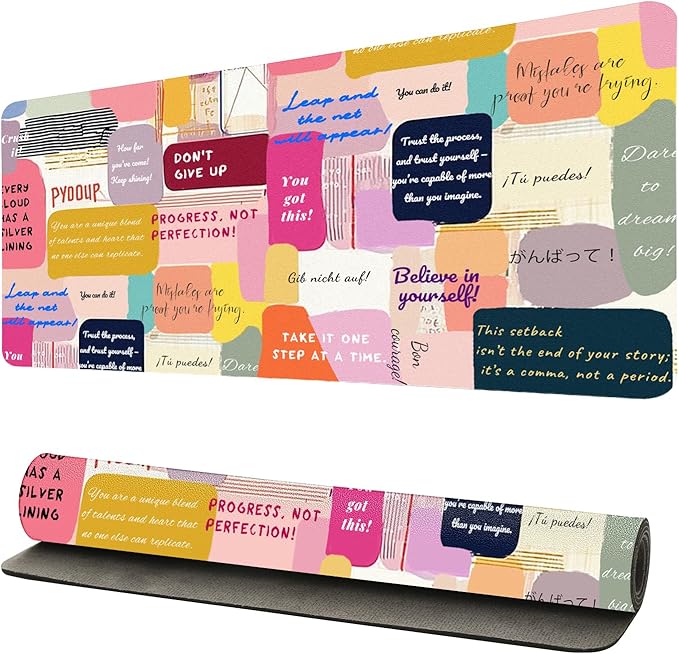 Motivational Desk Mat for Women, Waterproof PU Leather Desk Pad with Non-Slip Base, Uplifting Gift Inspiring Office Keyboard Mat for Gaming & Home Work (23.6x11.8 Inch)